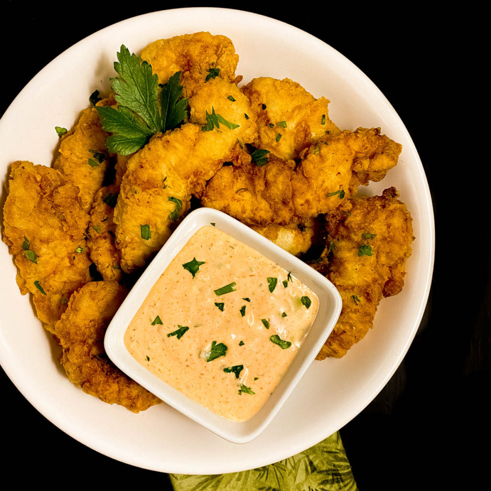 Grain & Gluten Free Cajun Fried Chicken Tenders with Remoulade Sauce