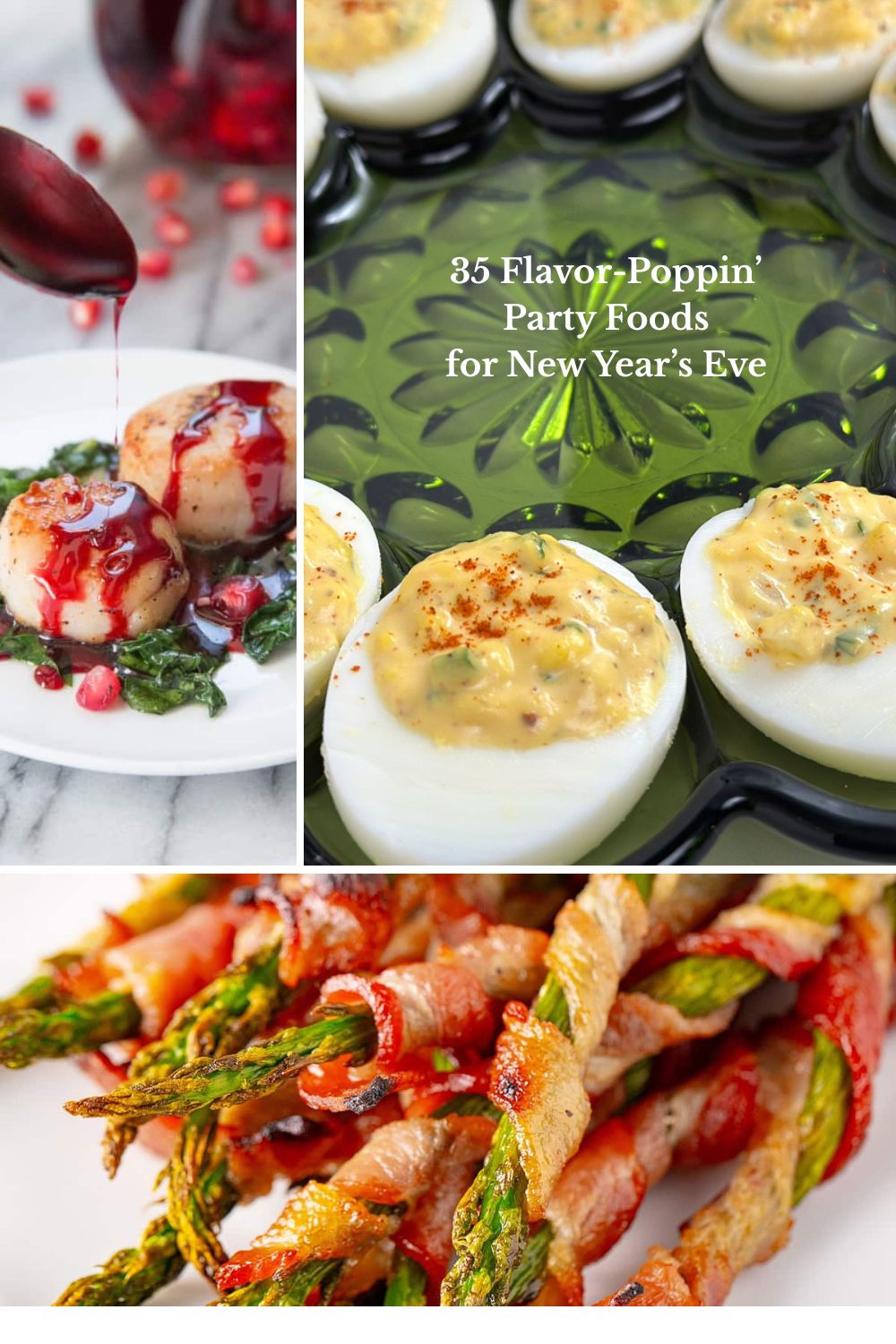 35 People-Pleasing Party Foods for New Year's Eve Pinterest Pin template.