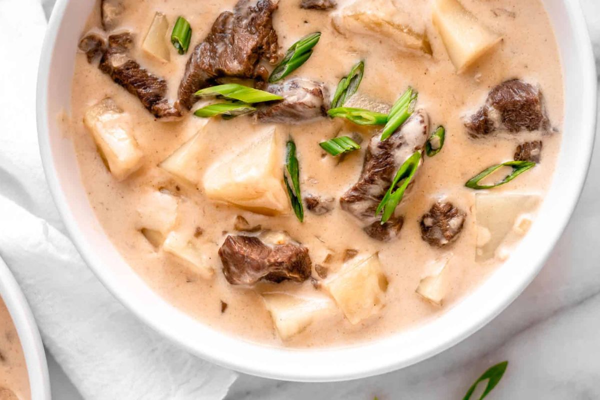 Creamy steak and potato soup from Delicious Little Bites. 