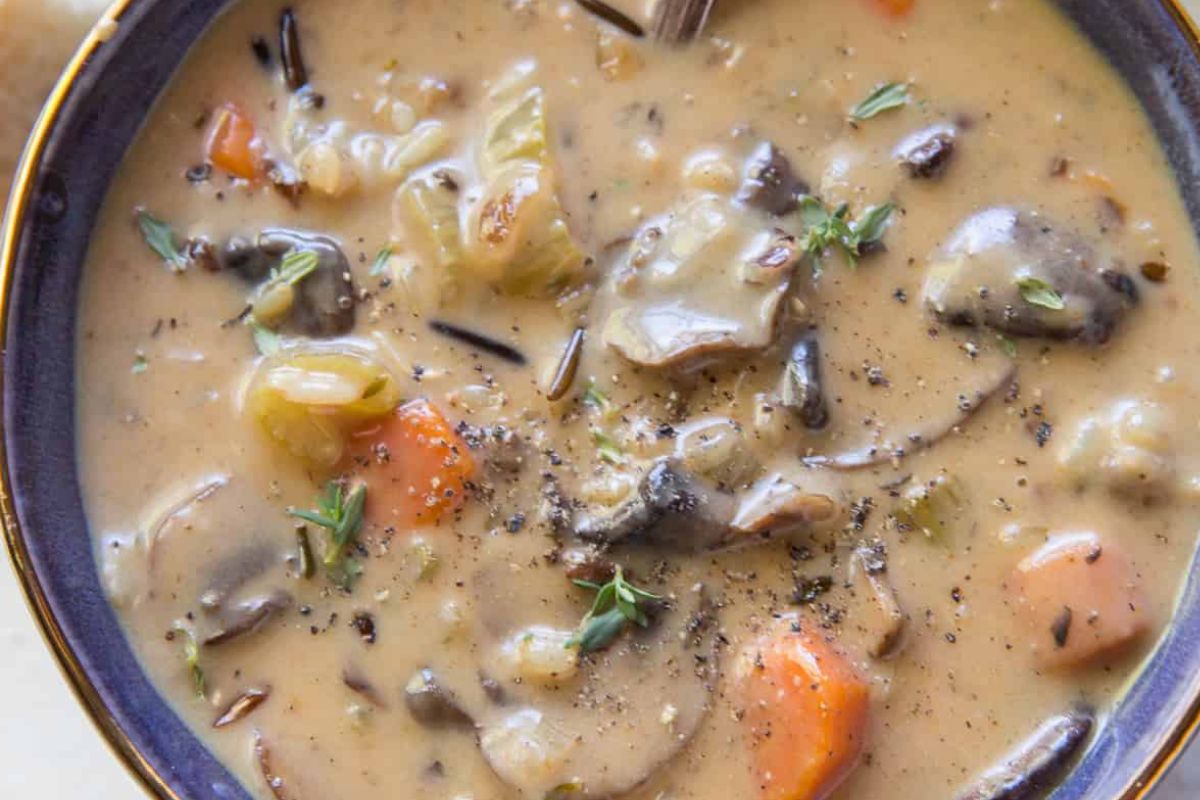 Creamy Mushroom Wild Rice Soup from Valerie's Kitchen. 