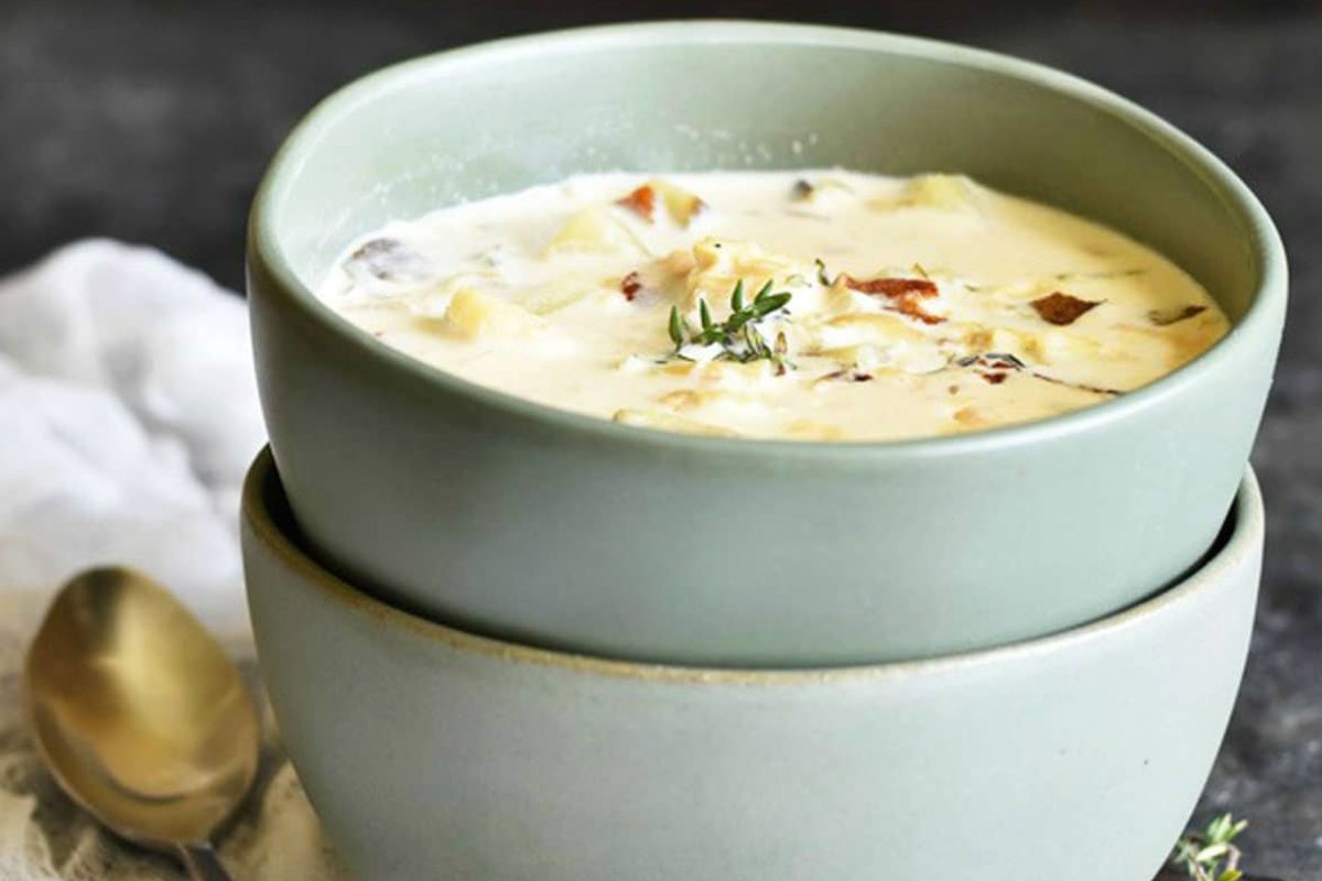 New England Style Gluten Free Fish Chowder by Fearless Dining. 