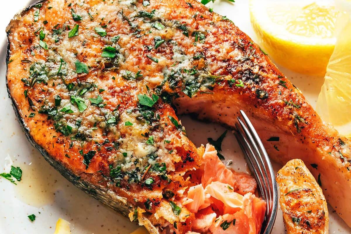 Salmon steak from Wholesome Yum.