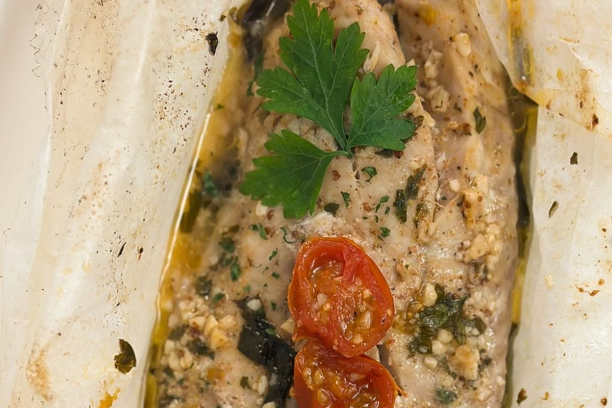 Louisiana redfish en papillote. 