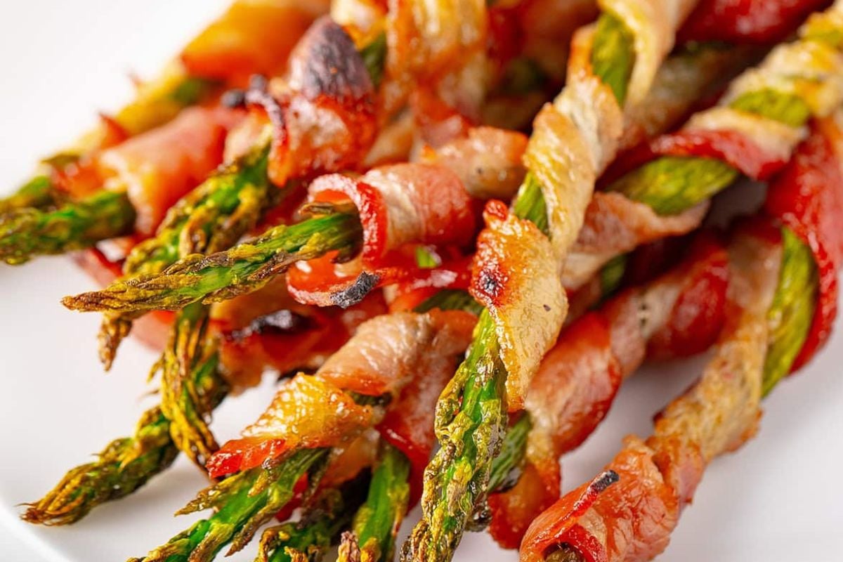Bacon-wrapped asparagus from Wholesome Yum.