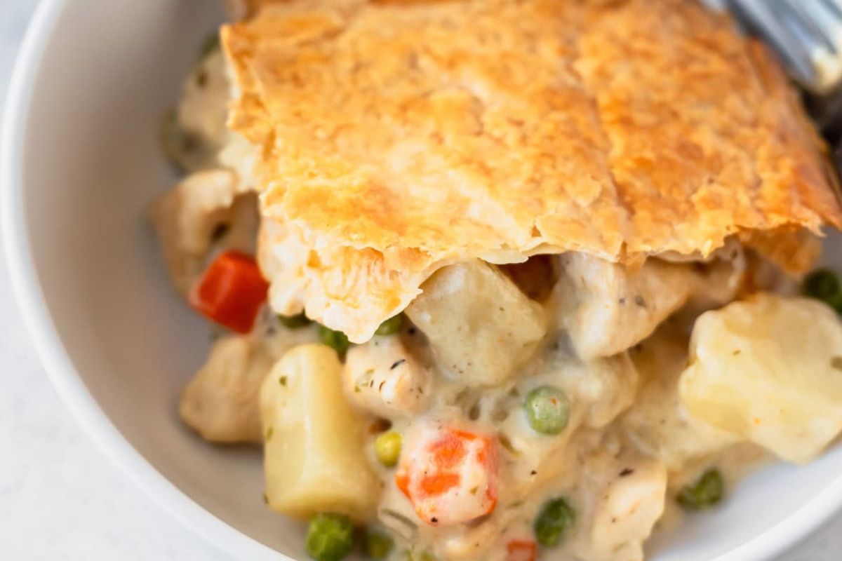 Creamy chicken pot pie with puff pastry from Delicious Little Bites. 
