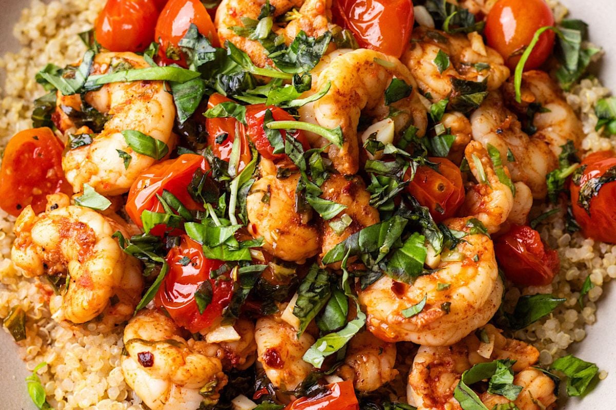 Citrus Shrimp with Burst Cherry Tomatoes
from Avocado Skillet. 