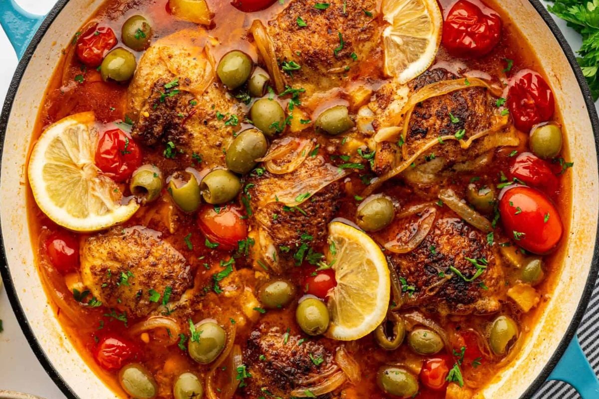 Baked Moroccan Chicken with Lemons & Olives from This Healthy Table. 
