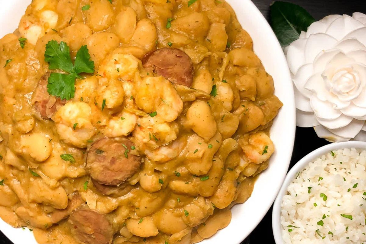 Cajun butter beans with shrimp and sausage. 
