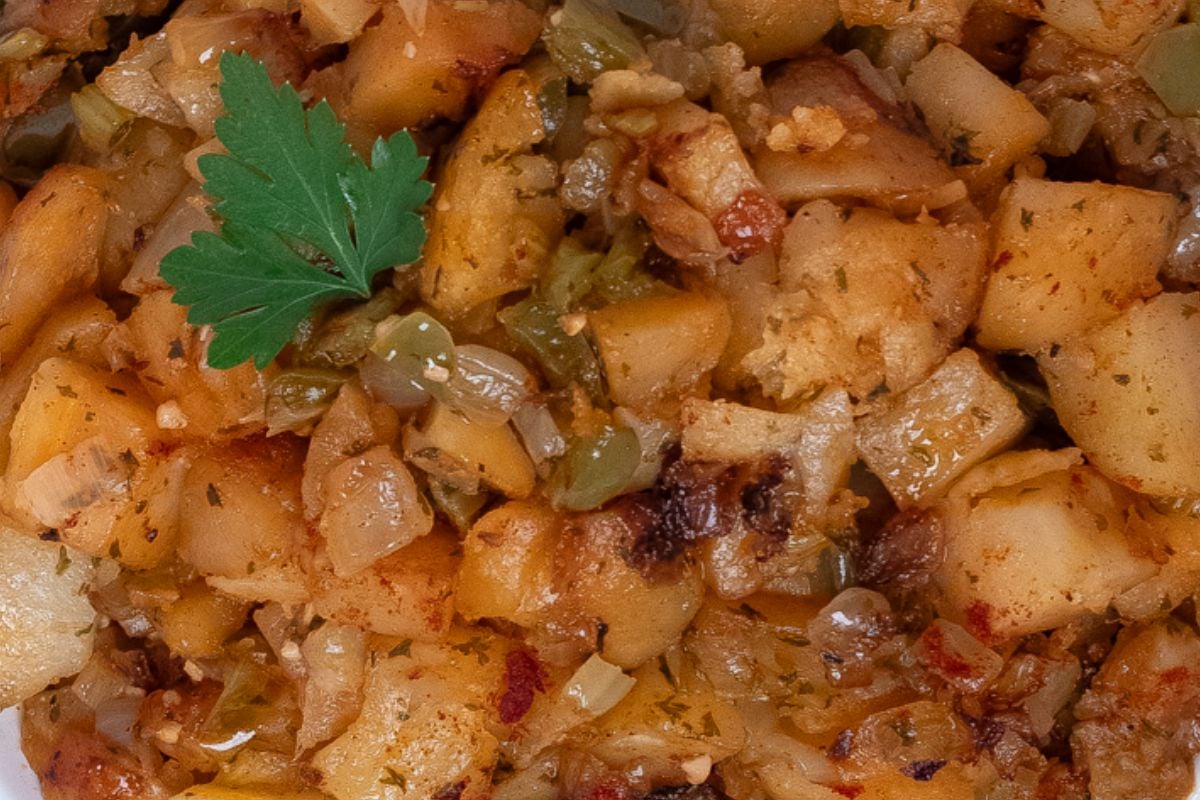 Closeup of Cajun roasted potatoes.