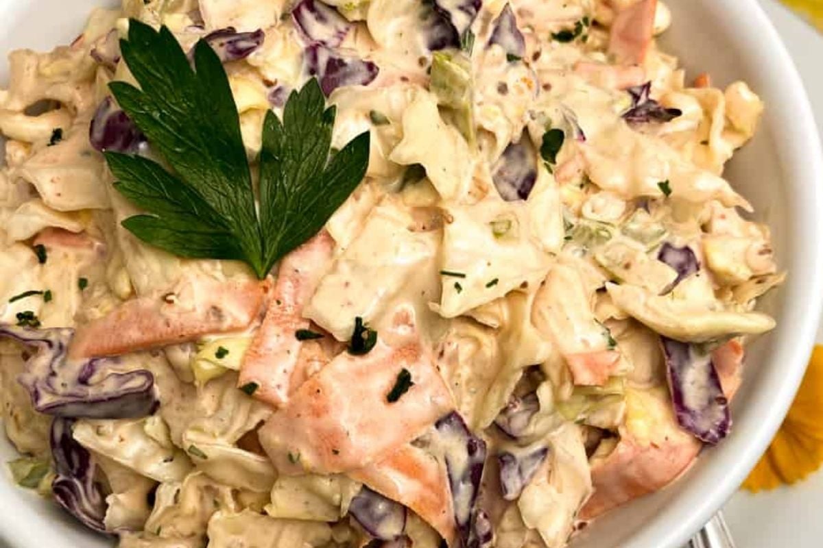 Remoulade slaw in a bowl.