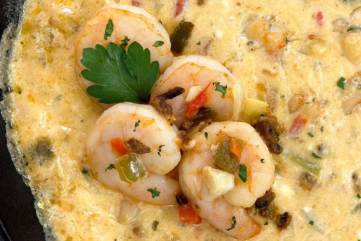 Closeup of Cajun shrimp dip.