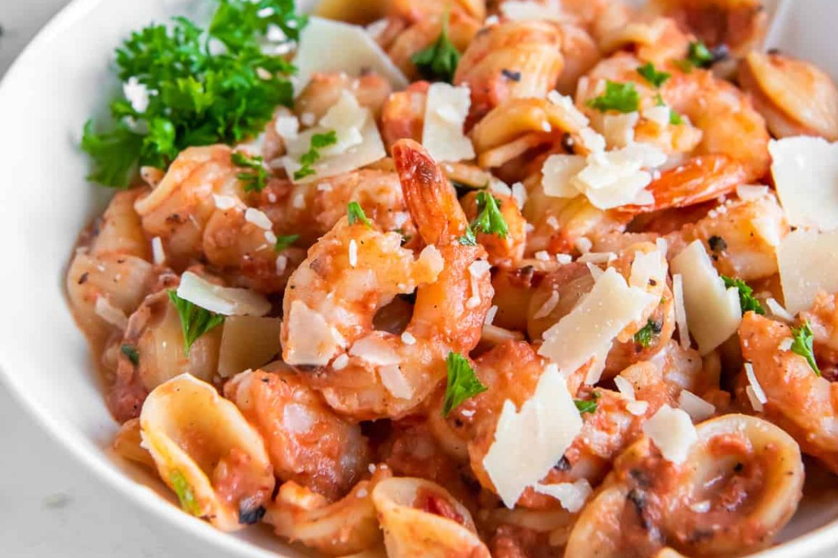 Shrimp pasta in vodka sauce From Valerie's Kitchen.