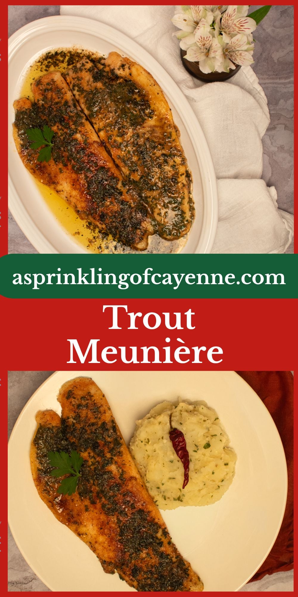 Pinterest pin template for trout meuniere.