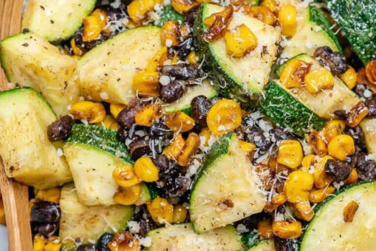 Parmesan zucchini corn salad by Healthy Fitness Meals.