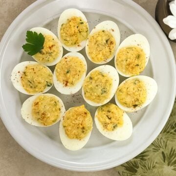 Square Cajun deviled eggs feature image.