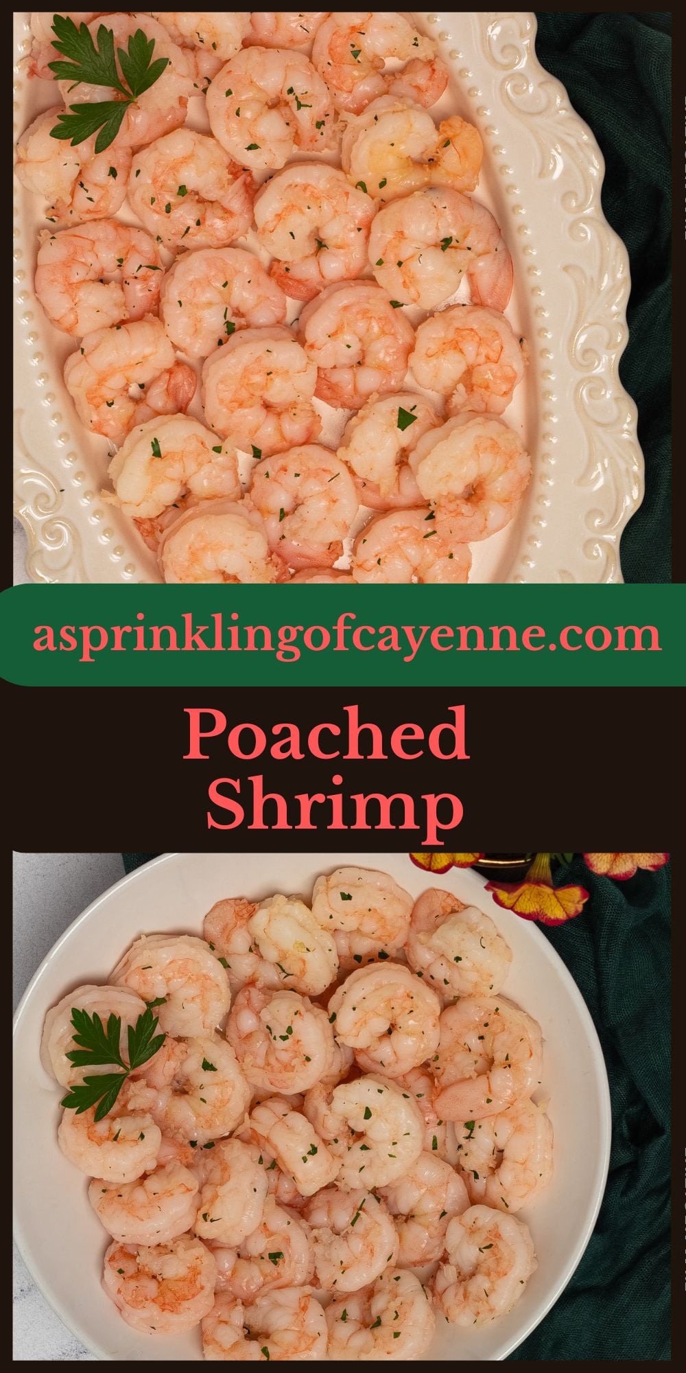 Poached shrimp Pinterest pin template.