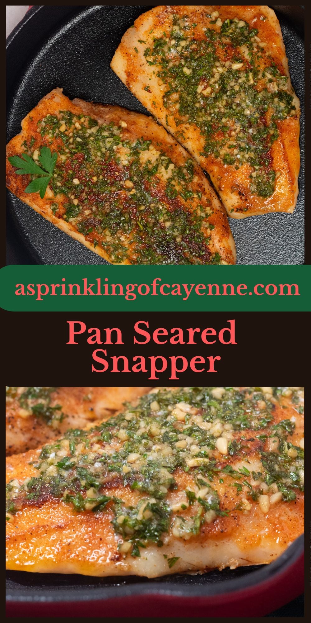 Pan seared snapper Pinterest pin template.