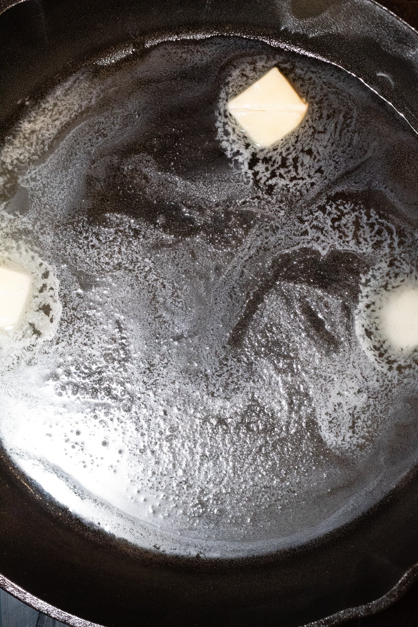 Butter melting in a pan.