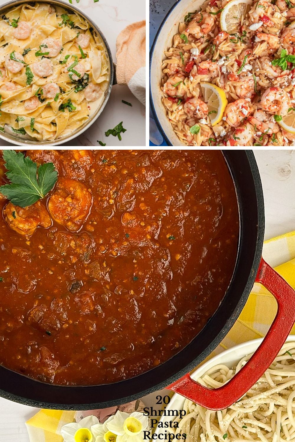 20 Shrimp Pasta Recipes Pinterest Pin template.