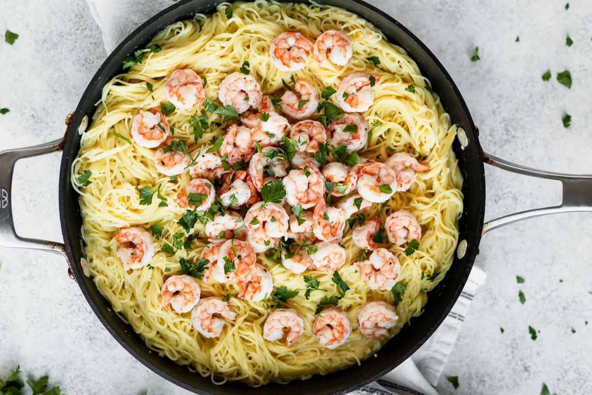 Creamy Garlic Parmesan Shrimp Pasta from Delicious Little Bites. 