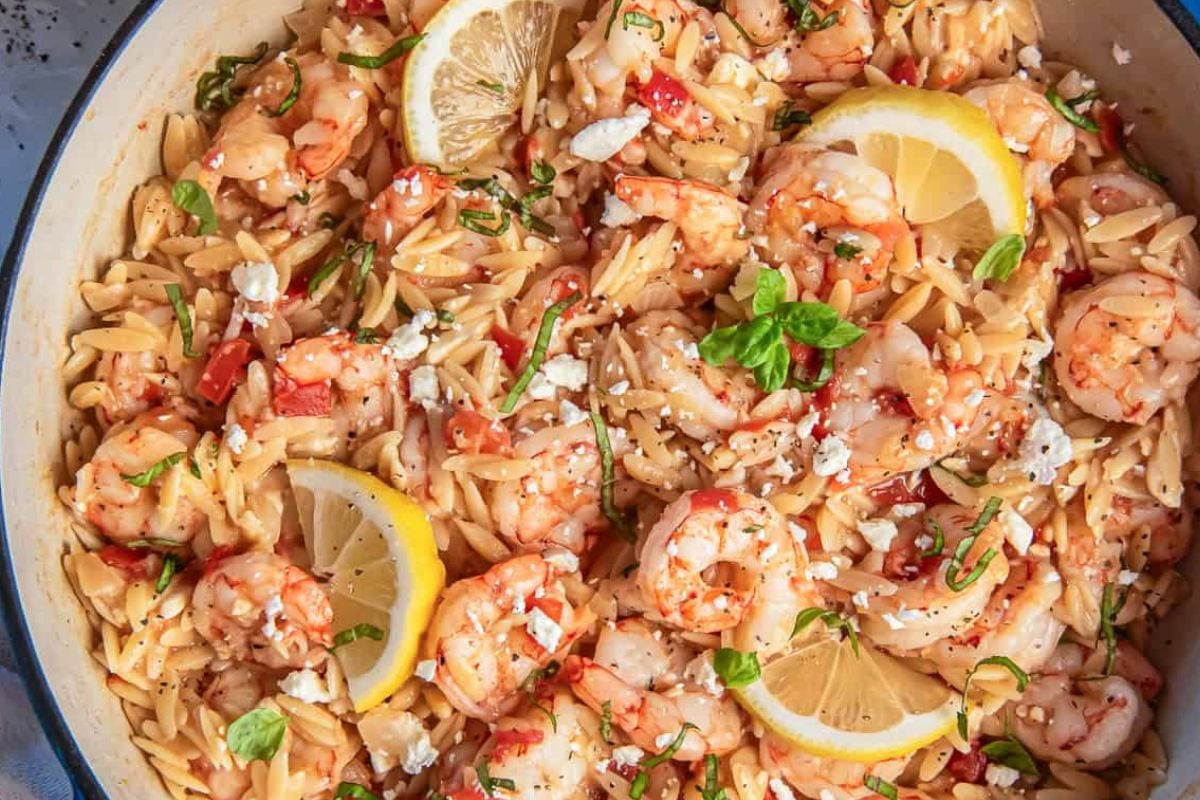 Orzo pasta with shrimp From Valerie's Kitchen. 